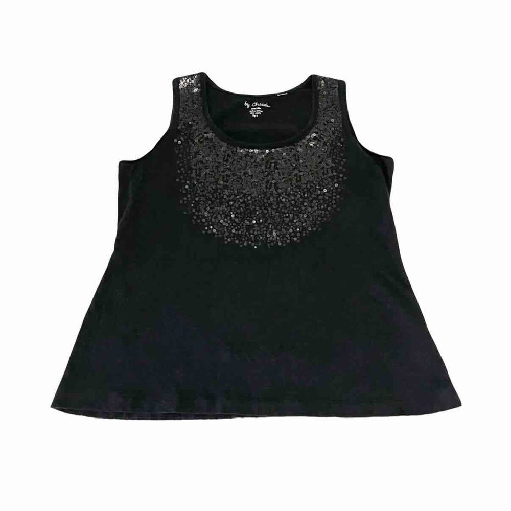 Chico’s Black Sequins Tank Top Sleeveless Shell Pullover Size M